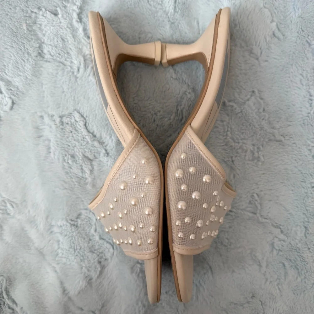 Dolce Vita Pearl-Studded Cream Slide Heels